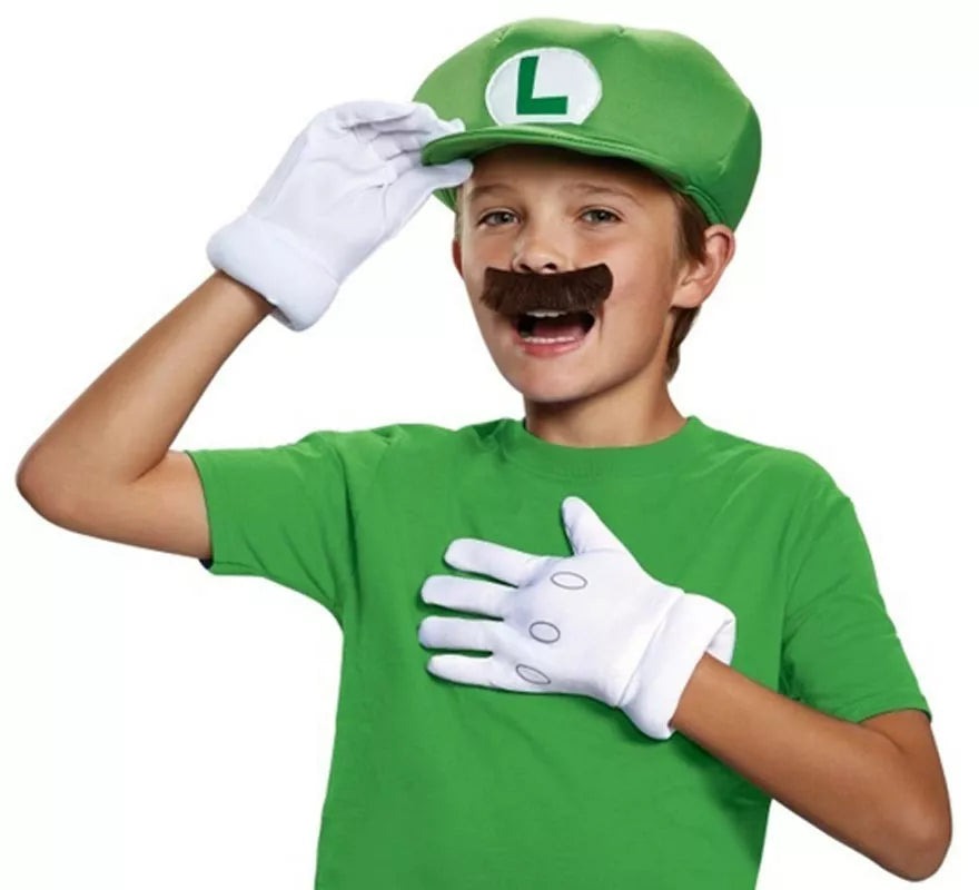 Translation missing: fr.Kit de Luigi Super Mario Nintendo Infantil: Gorra, guantes y bigote