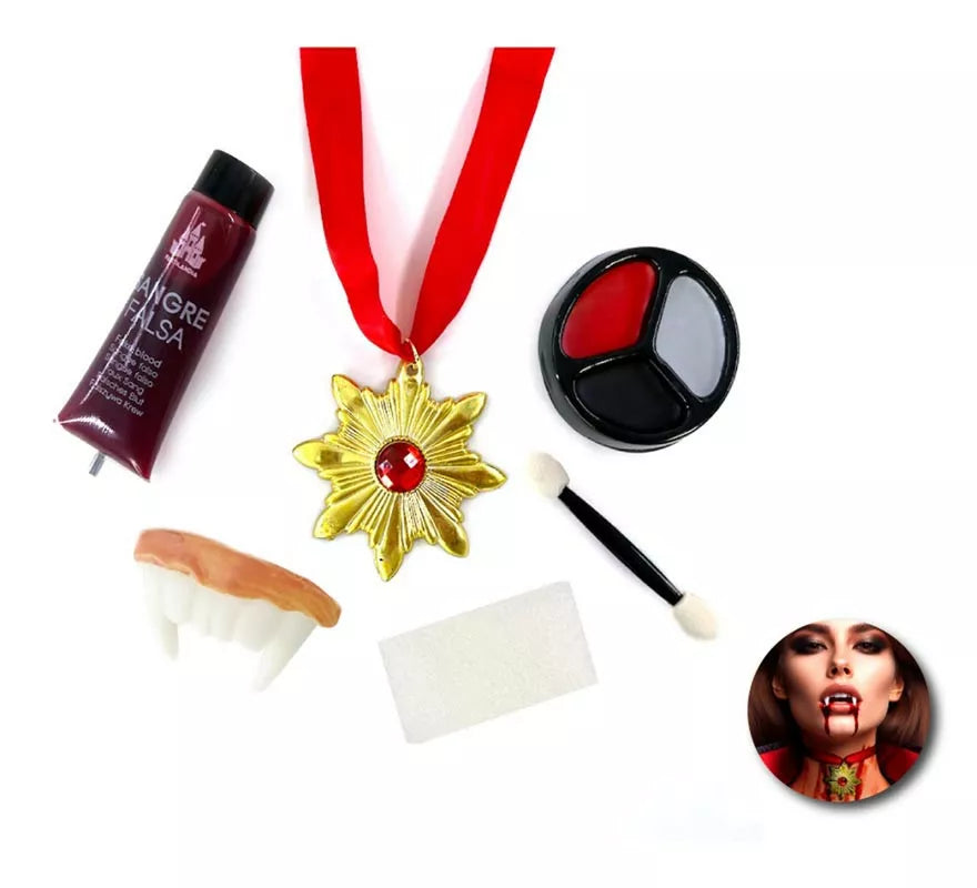 Translation missing: fr.Kit de Maquillaje Vampiro: Paleta, collar, tubo de sangre, dentadura, esponja y brocha