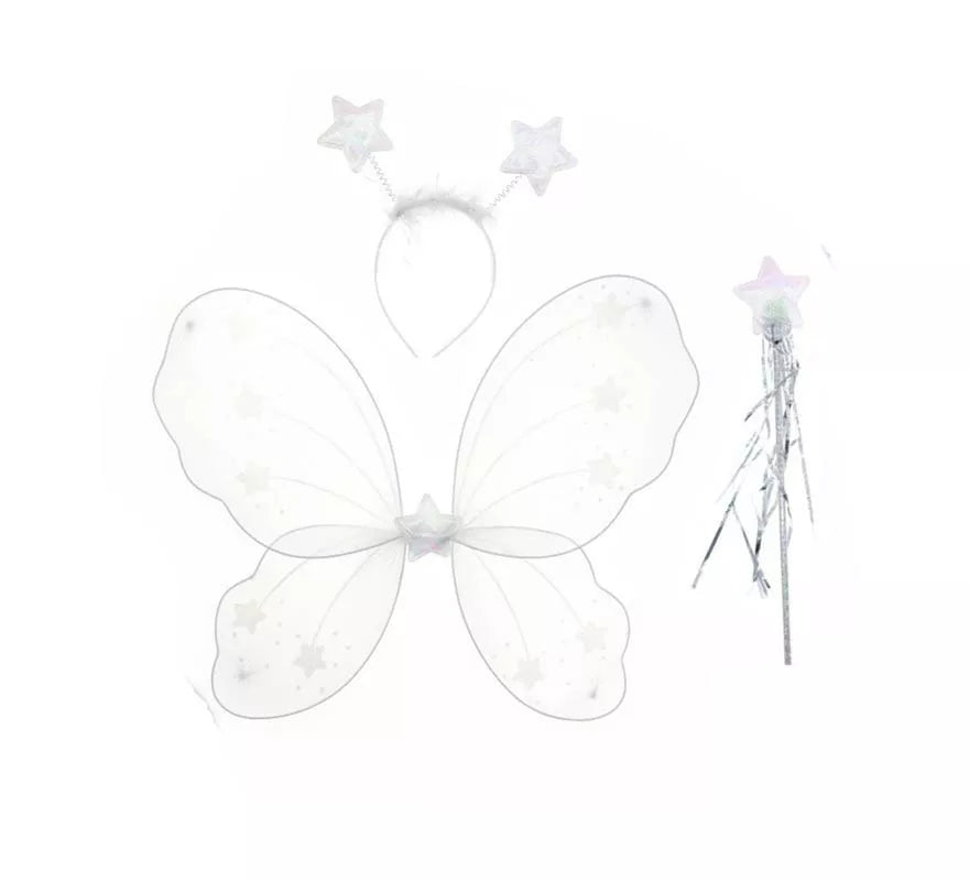 Translation missing: fr.Kit de Mariposa blanco: Diadema, Alas y Varita 46X39 cm