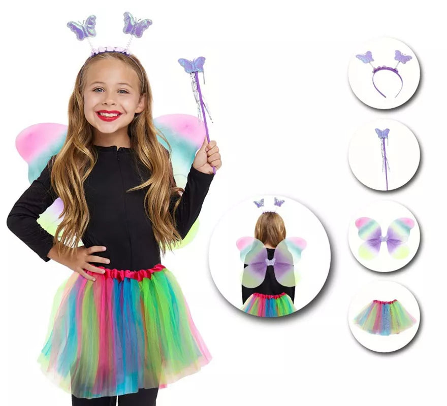 Kit de Mariposa degradado infantil: Tutú, Diadema, Varita y Alas