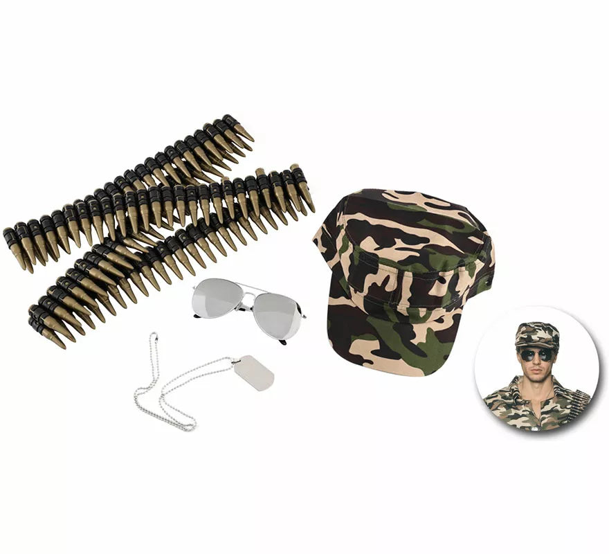 Translation missing: fr.Kit de Militar: Gorra, Gafas, Placa y Balas