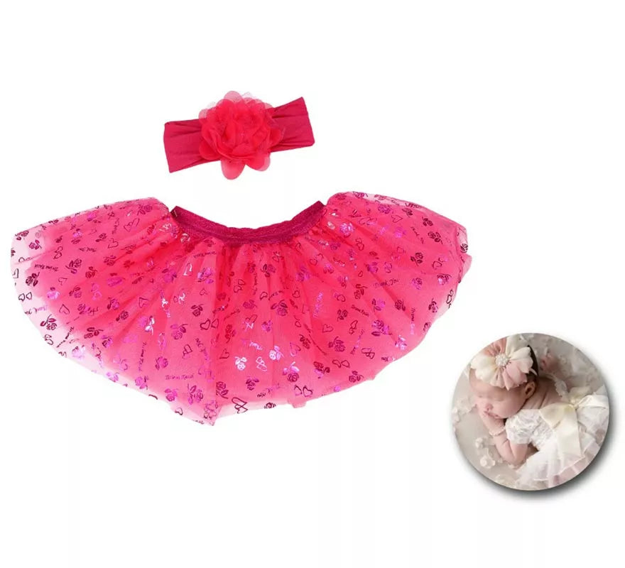 Translation missing: fr.Kit de Newborn infantil: Tutú y Cinta de flor fucsia