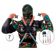 Kit Ninja : 2 épées, 2 étoiles, 2 couteaux et 1 gilet d'arme