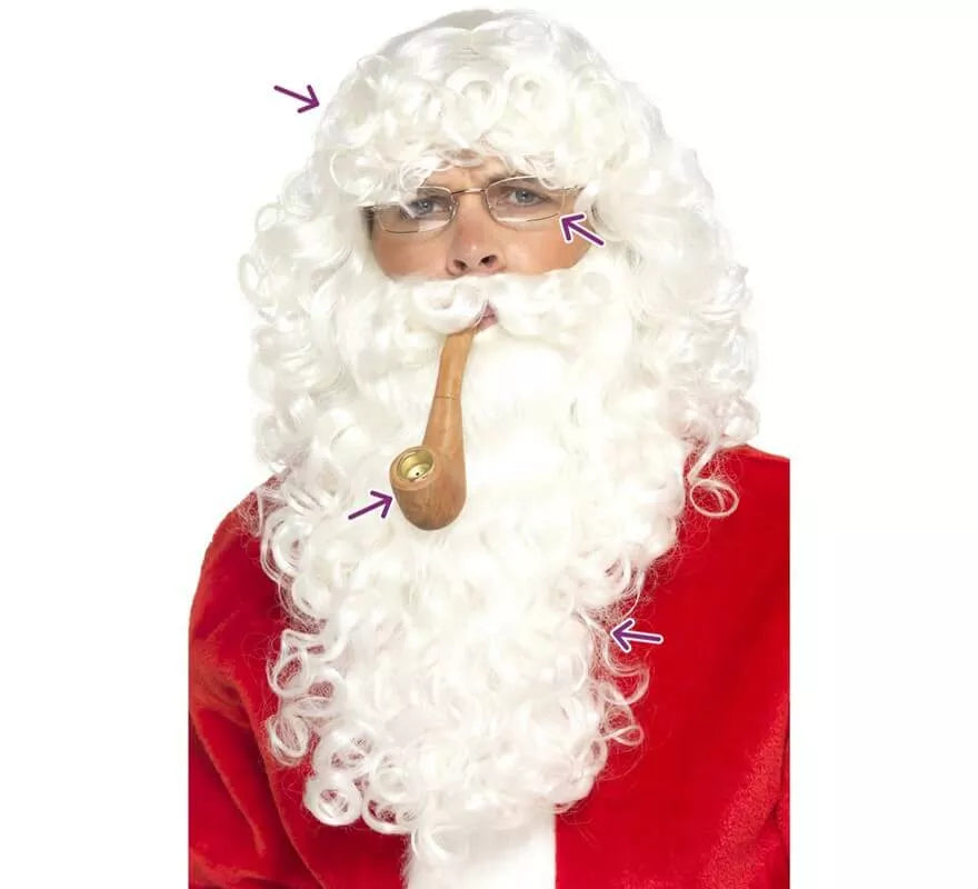 Translation missing: fr.Kit de Papá Noel Blanco: Peluca, Barba, Gafas y Pipa