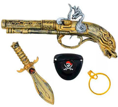 Kit de pirate armé : tromblon, couteau, écusson et boucle d'oreille