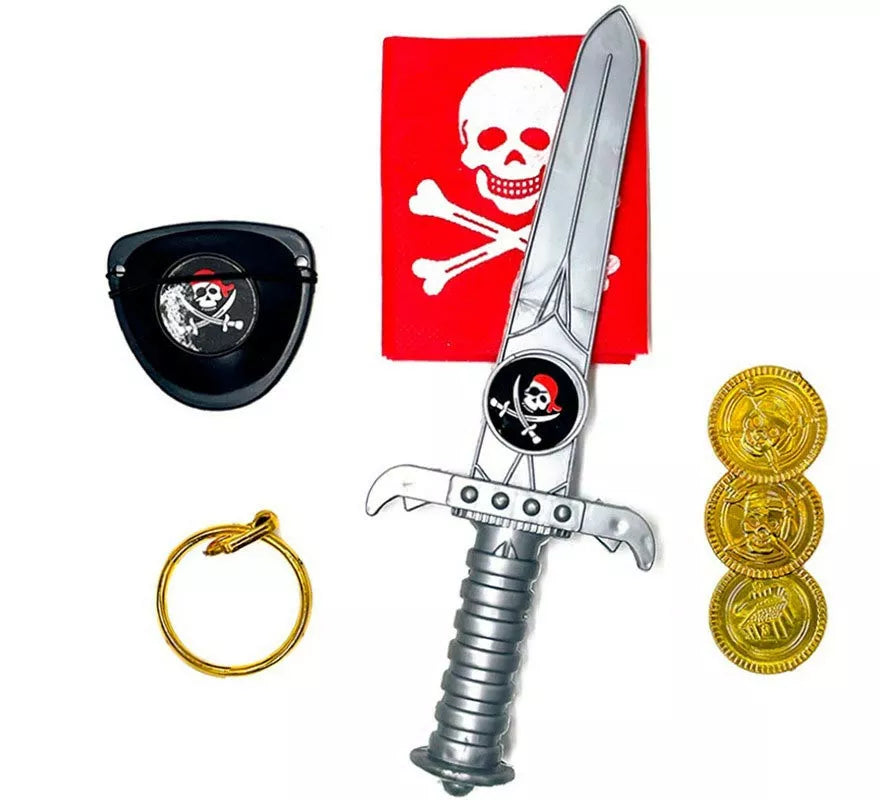 Translation missing: fr.Kit de Pirata Calavera: Cuchillo, Monedas, Parche, Pendiente y Pañuelo