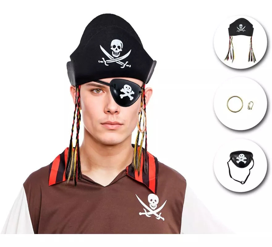 Translation missing: fr.Kit de Pirata: Sombrero con Trenzas, Pendiente y Parche