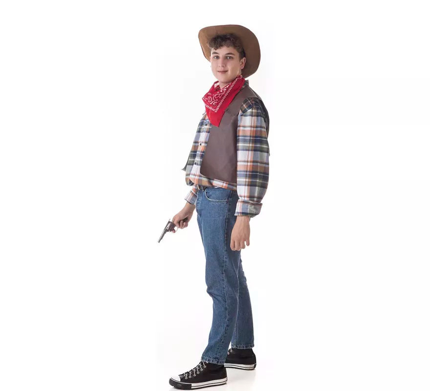 Translation missing: fr.Kit de Pistolero Cowboy para hombre: Chaleco, Pañuelo y Sombrero