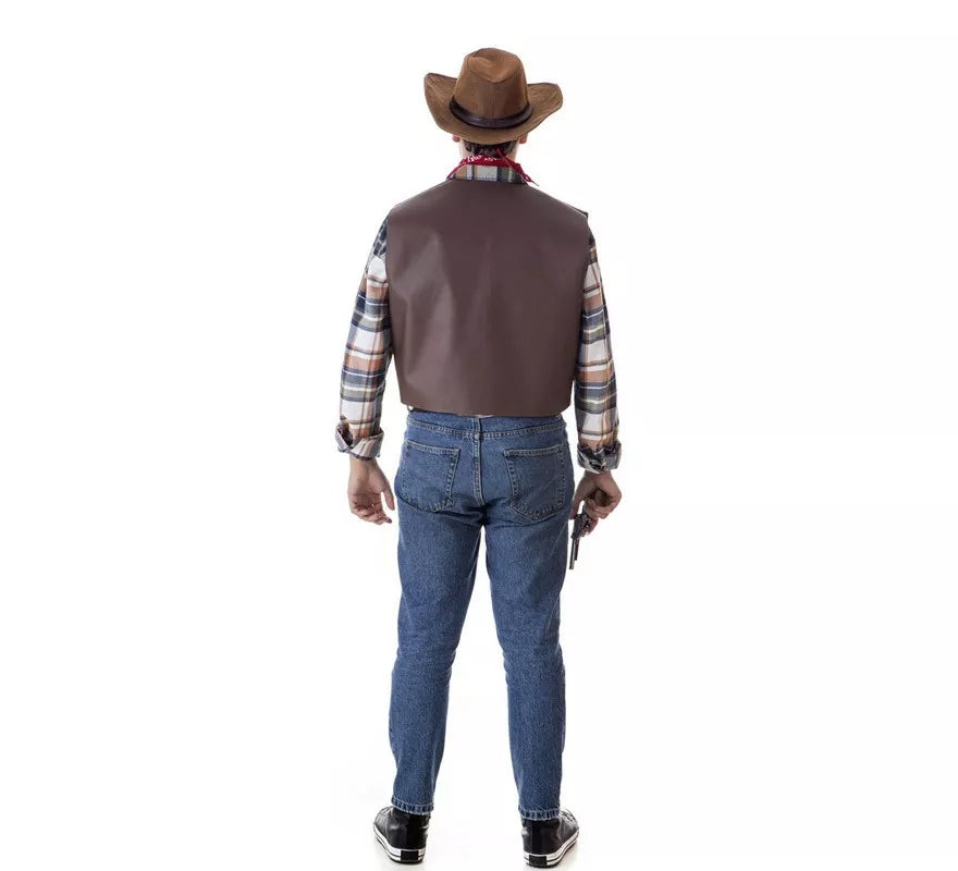 Translation missing: fr.Kit de Pistolero Cowboy para hombre: Chaleco, Pañuelo y Sombrero
