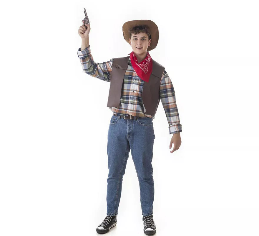 Translation missing: fr.Kit de Pistolero Cowboy para hombre: Chaleco, Pañuelo y Sombrero