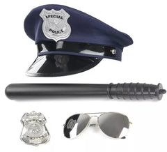 Kit de police bleu : casquette, lunettes, matraque et insigne