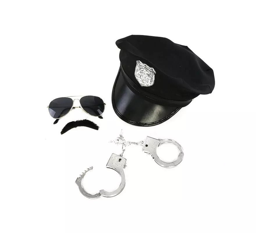 Translation missing: fr.Kit de Policía: Gorra, Esposas, Gafas y Bigote
