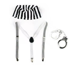 Kit prisonnier : Bretelles, casquette et menottes