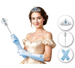 Kit Princesse Bleue Adulte : Gants, Couronne et Sceptre