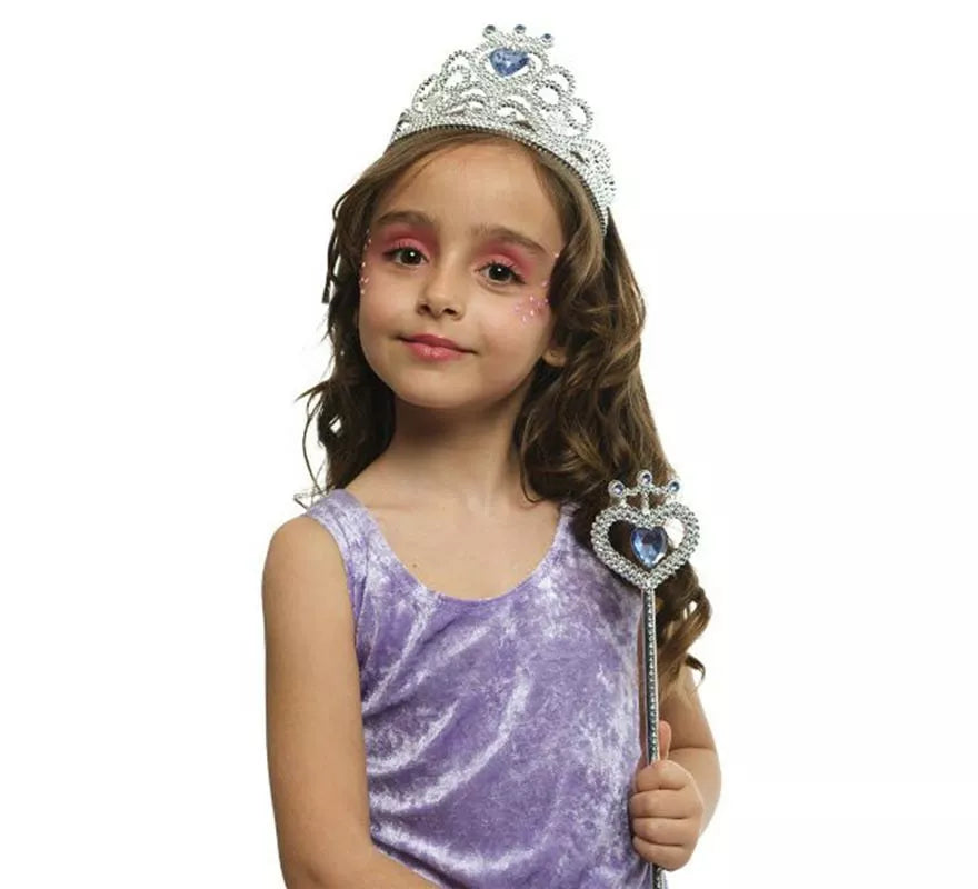 Translation missing: fr.Kit de Princesa plateado y azul infantil: Tiara y Varita