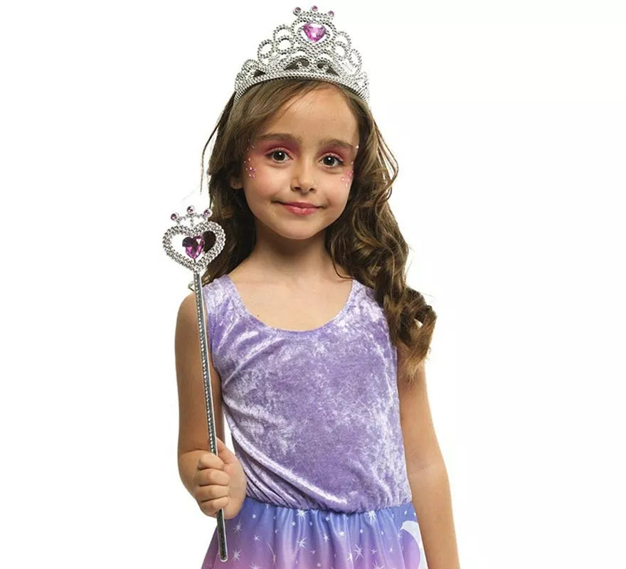 Translation missing: fr.Kit de Princesa plateado y rosa infantil: Tiara y Varita