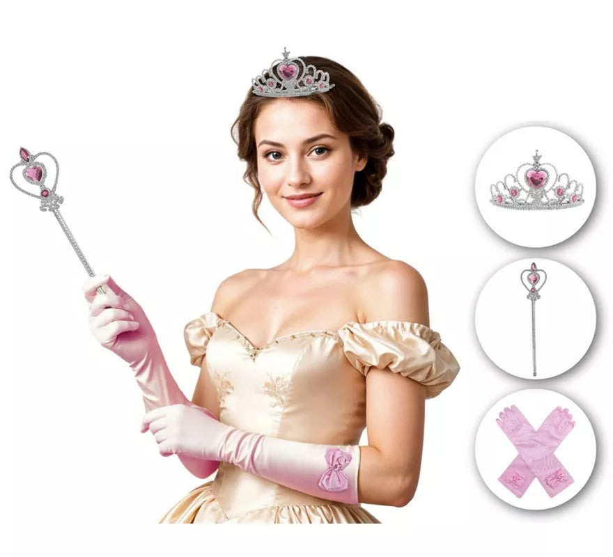 Translation missing: fr.Kit de Princesa rosa adulto: Guantes, Corona y cetro