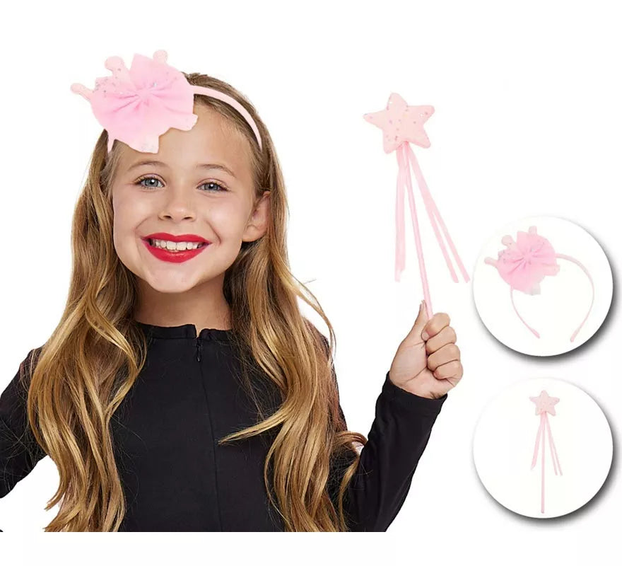 Translation missing: fr.Kit de Princesa rosa infantil: Diadema y Varita
