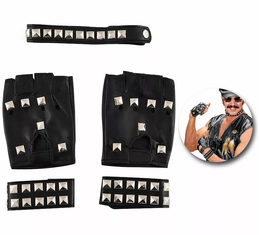 Translation missing: fr.Kit de Punky: Guantes, Muñequeras y Gargantilla con Tachuelas