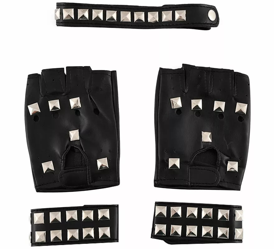 Translation missing: fr.Kit de Punky: Guantes, Muñequeras y Gargantilla con Tachuelas