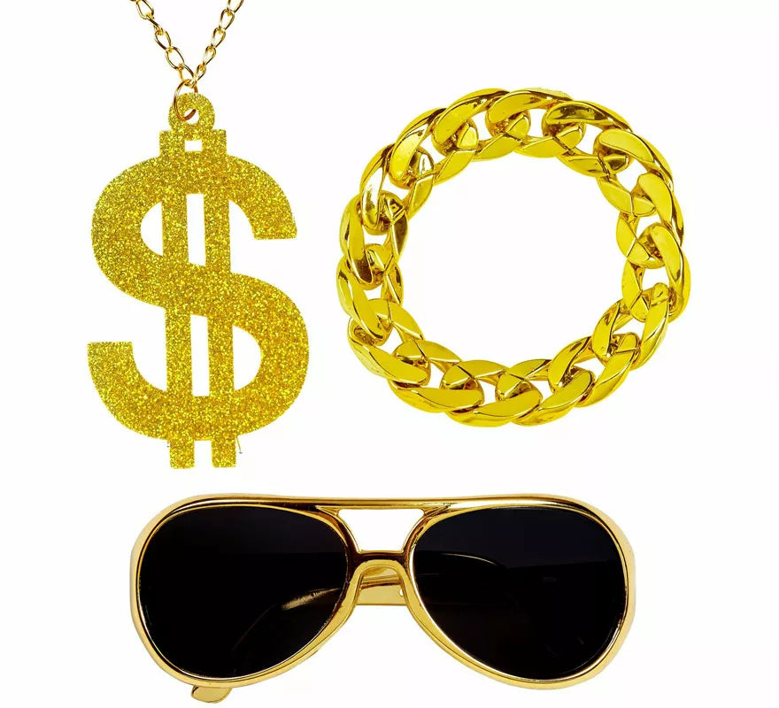 Translation missing: fr.Kit de Rapero o Jeque Árabe: Gafas, Collar de Dólar y Pulsera
