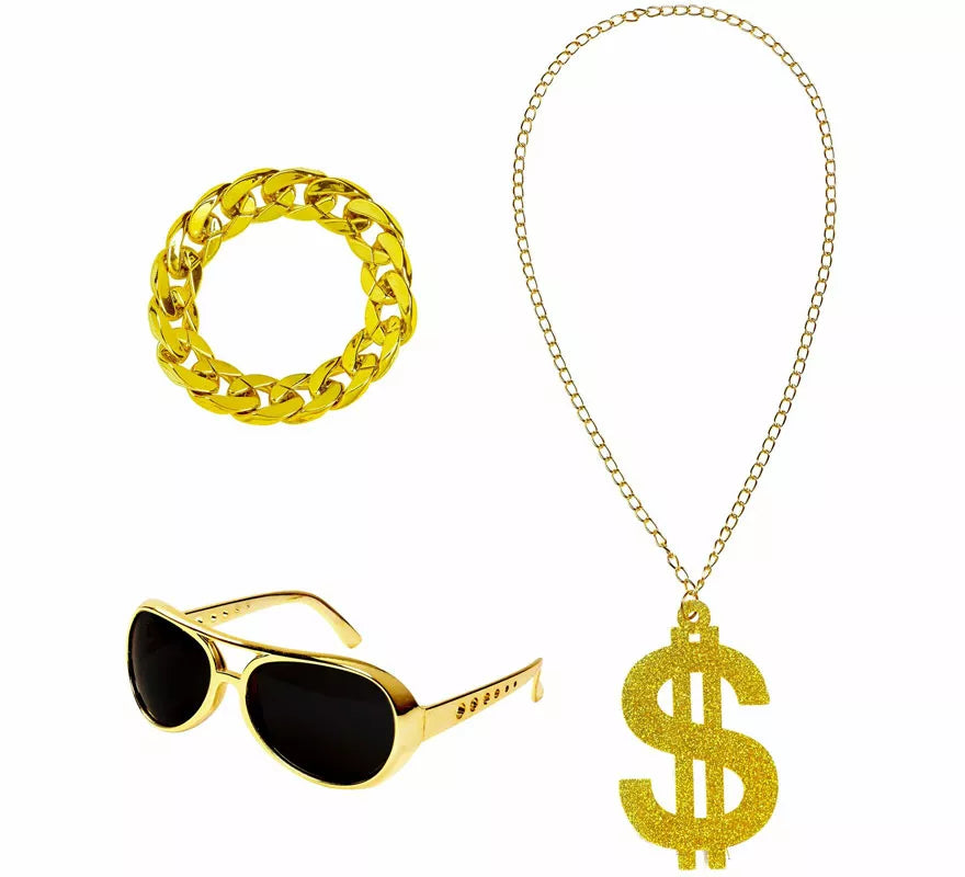 Translation missing: fr.Kit de Rapero o Jeque Árabe: Gafas, Collar de Dólar y Pulsera