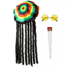 Kit Rastafari : Chapeau avec dreadlocks, Lunettes et Cigare