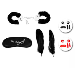 Kit Sado Sexy en couleurs assorties : Menottes, masque et plumes