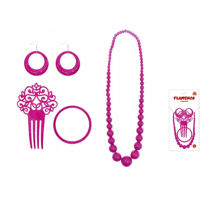 Translation missing: fr.Kit de Sevillana fucsia: Peineta, Collar, Pendientes y Pulsera
