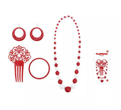 Kit Sévillena rouge et blanc : Peigne, Collier, Boucles d'oreilles et Bracelet