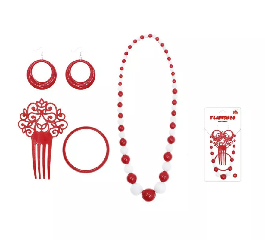 Translation missing: fr.Kit de Sevillana rojo y blanco: Peineta, Collar, Pendientes y Pulsera
