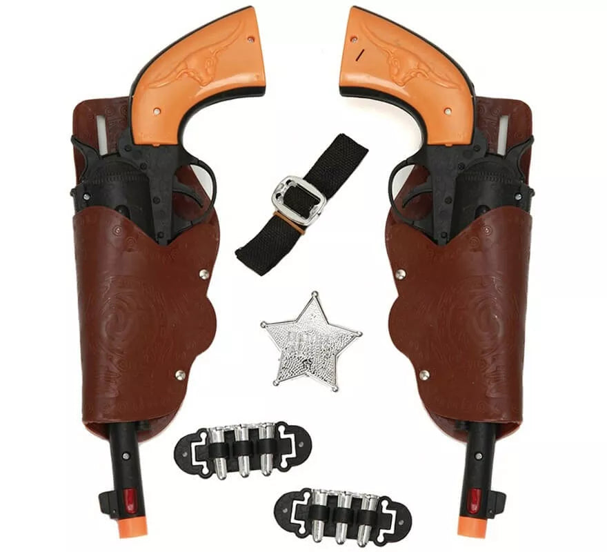 Translation missing: fr.Kit de Sheriff: 2 Pistolas negras, Cartucheras, Cinturón, Balas y Estrella