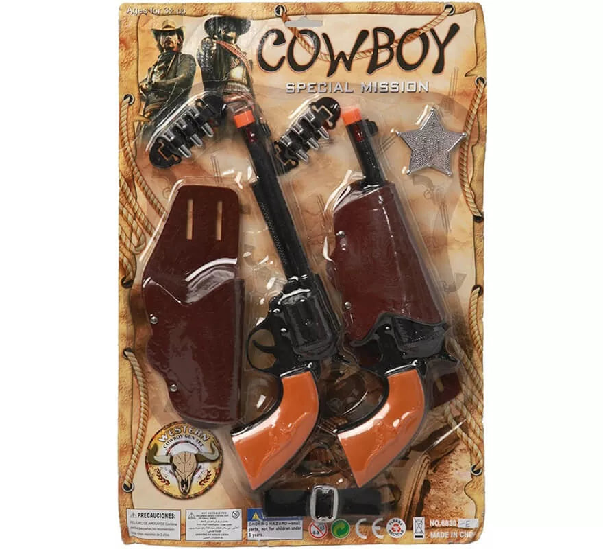 Translation missing: fr.Kit de Sheriff: 2 Pistolas negras, Cartucheras, Cinturón, Balas y Estrella