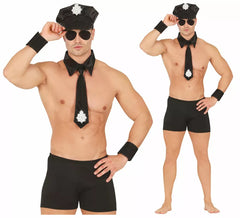 Kit Striptease Police Adulte : Chapeau, cravate et bracelet