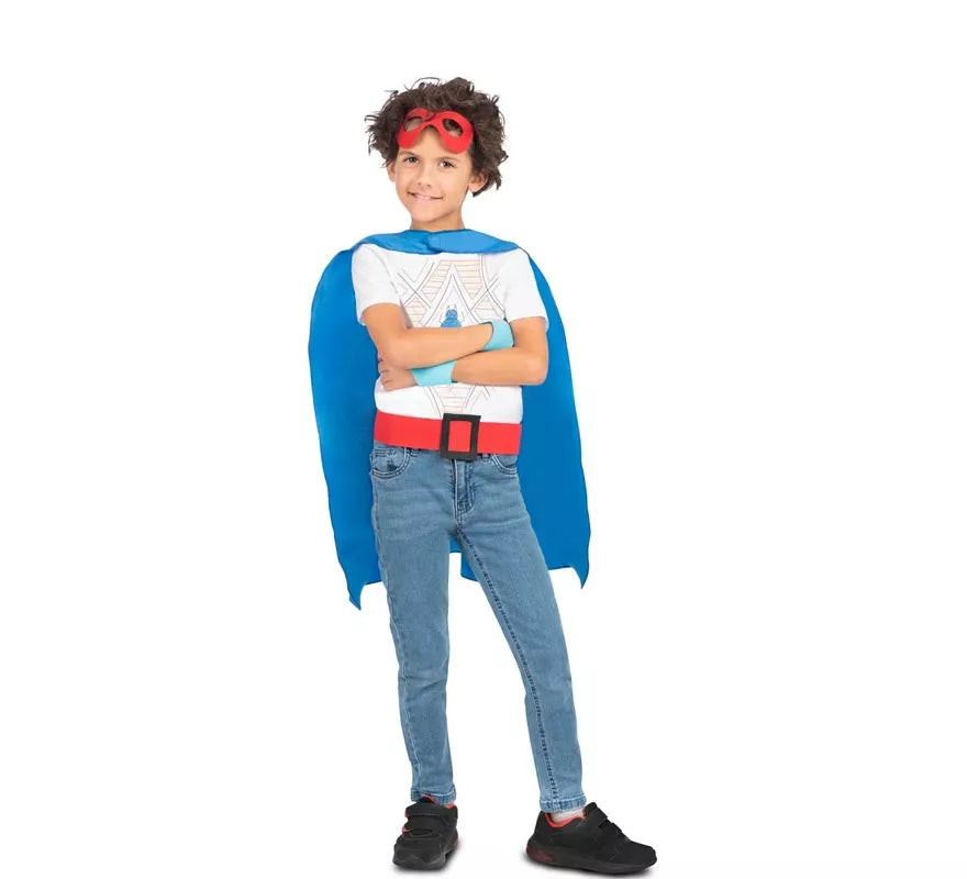 Translation missing: fr.Kit de Superhéroe azul infantil: antifaz, capa y cinturón