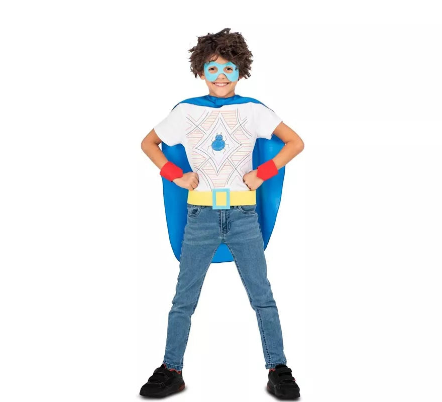 Kit de Superhéroe azul infantil: antifaz, capa y cinturón