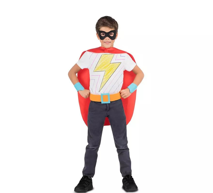 Kit de Superhéroe rojo infantil: antifaz, capa y cinturón