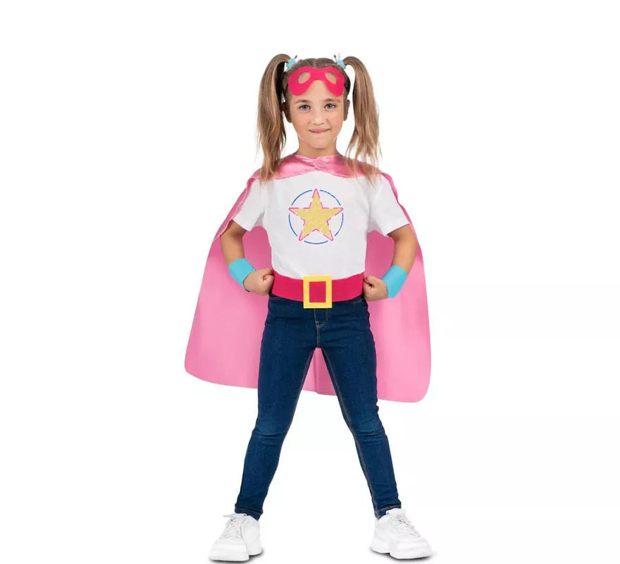 Translation missing: fr.Kit de Superheroína rosa infantil: antifaz, capa y cinturón