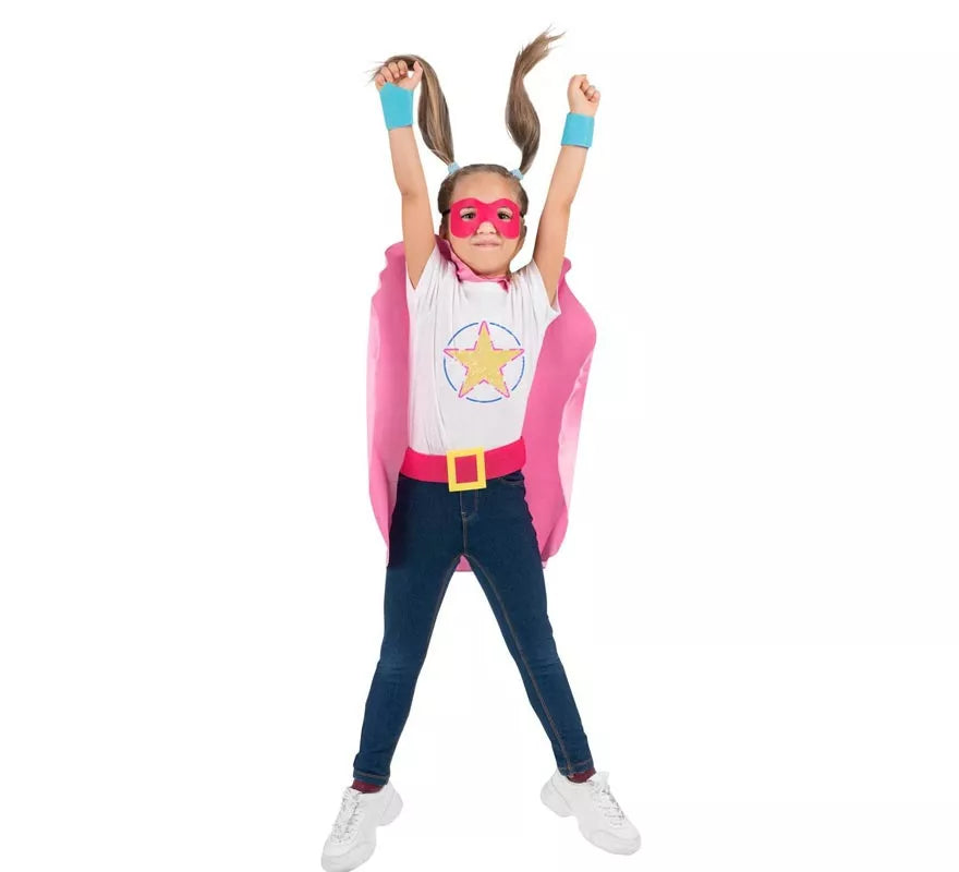 Translation missing: fr.Kit de Superheroína rosa infantil: antifaz, capa y cinturón