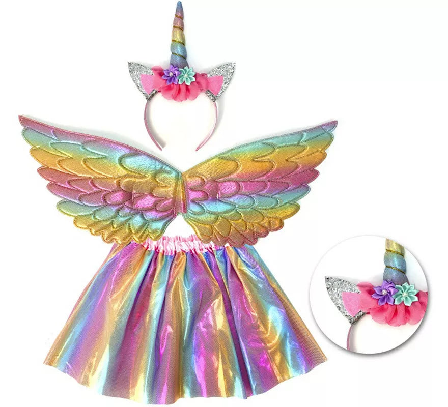 Translation missing: fr.Kit de Unicornio Arcoíris Infantil: Diadema, Alas y Tutú