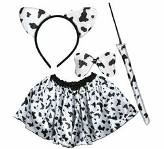 Kit Vache tachetée pour enfants : bandeau, nœud, queue et jupe