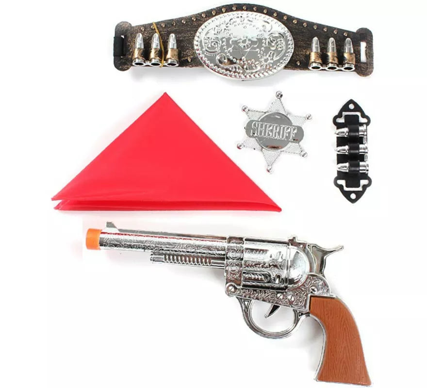 Translation missing: fr.Kit de Vaquero: Pistola de juguete, Pañuelo, Estrella, Balas y Cinturón