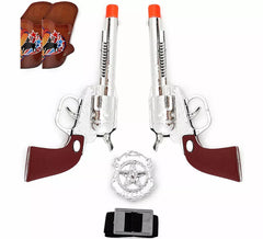 Kit de cowboy : insigne et 2 revolvers avec étui en plastique de 9 x 18 cm
