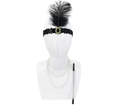Kit Flapper des années 1920 : ruban avec plume, collier et porte-cigarette