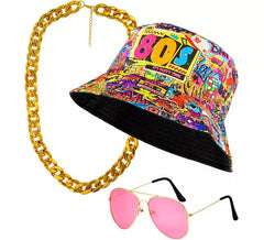 Kit Funky 80s : chapeau, lunettes et collier
