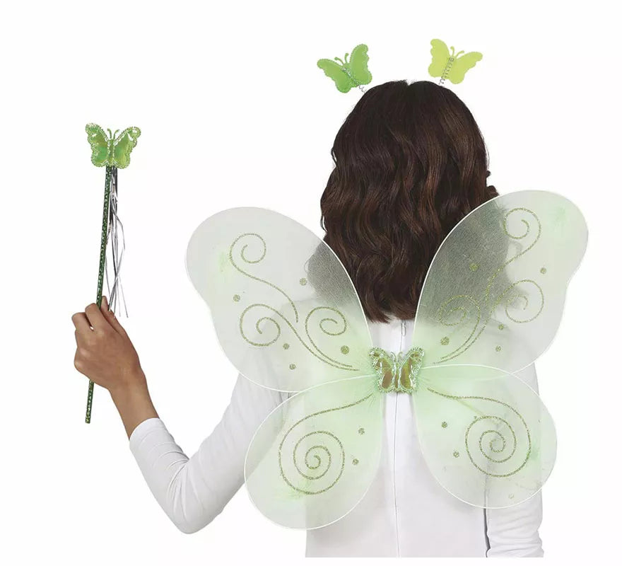 Translation missing: fr.Kit Hada Mariposa Verde: Diadema, Varita y Alas de 35x40 cm