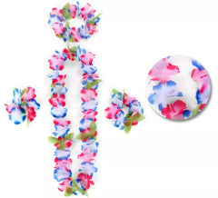 Kit Hawaï Bleu et Rose : Collier, Bracelets et Coiffe