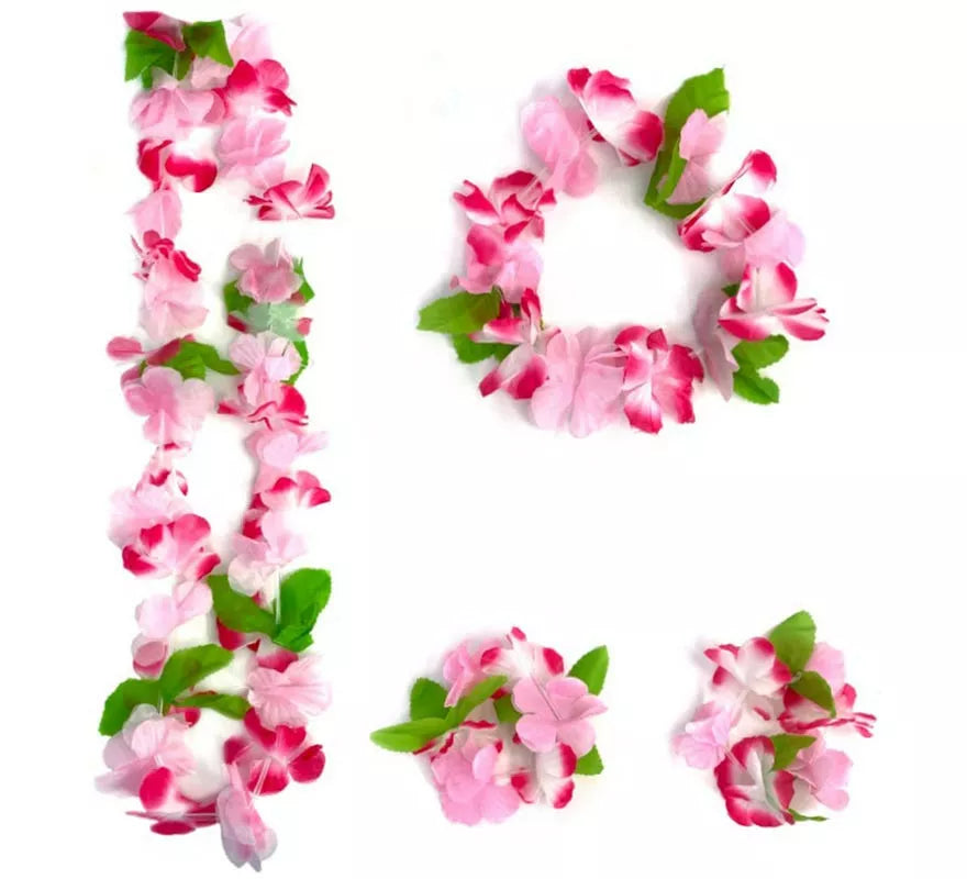 Translation missing: fr.Kit Hawái Floral Fucsia: Collar, Pulseras y Tocado