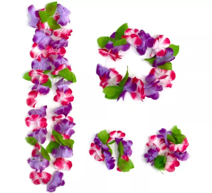 Translation missing: fr.Kit Hawái Floral Lila: Collar, Pulseras y Tocado