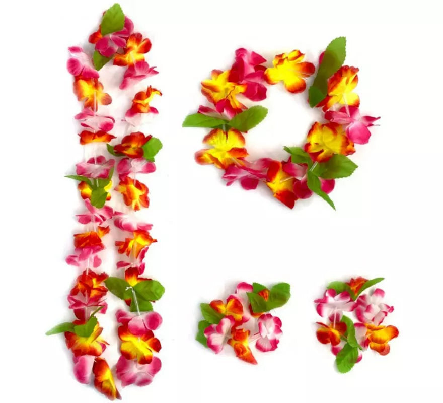 Translation missing: fr.Kit Hawái Floral Naranja: Collar, Pulseras y Tocado